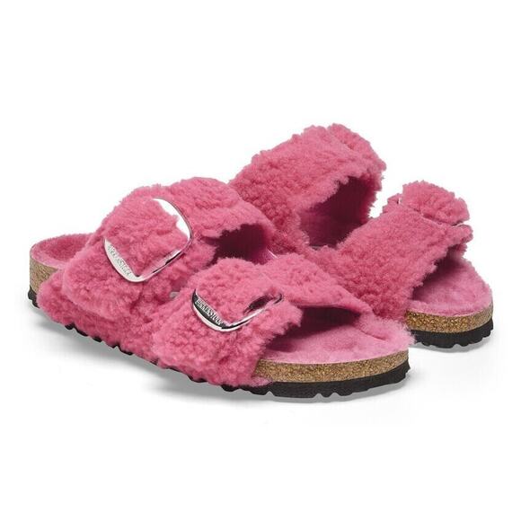 Birkenstock Arizona Big Buckle Shearling Fuchsia Tulip Sandals US7 EU38 1025562 - Picture 5 of 8
